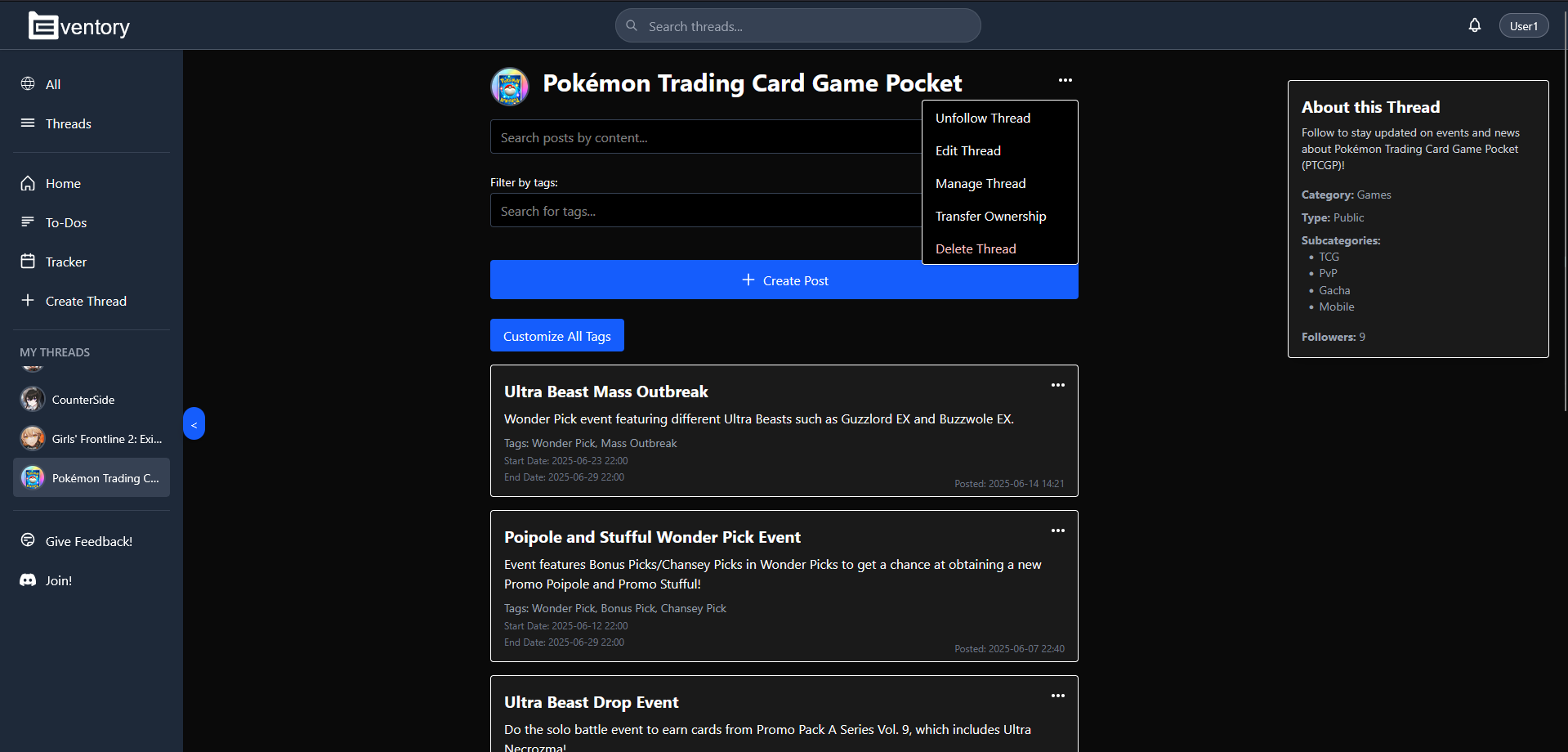 Feature: Create threads for your guild, clan, or game community. Alert followers about raids, events, and important deadlines