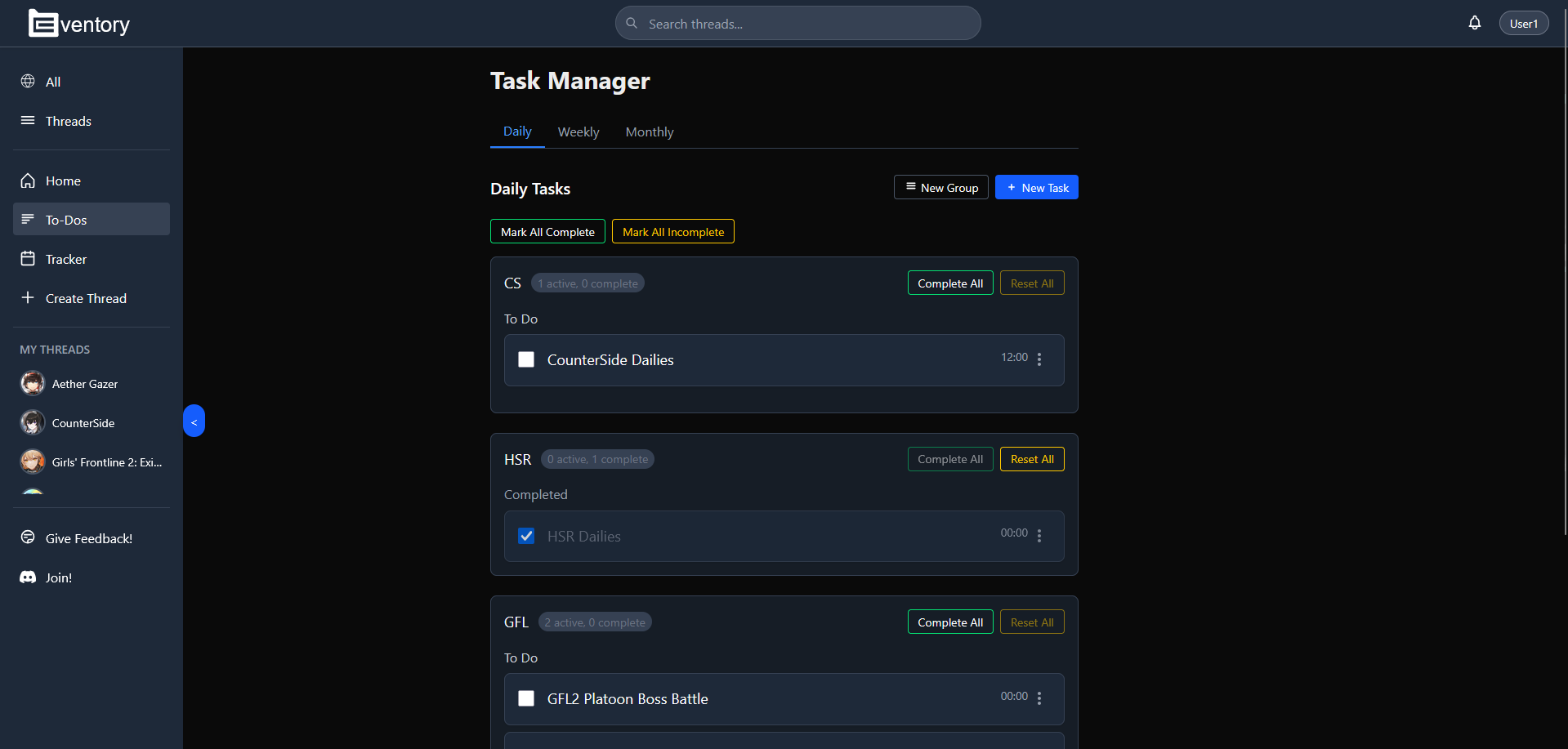 Feature: Track daily quests, login bonuses, and time-limited activities across all your games in one organized checklist